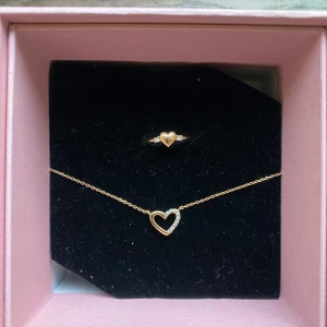Hjärtring och hjärnhalsband - 18k pläterad ring och halsband. Använts max 3 gånger. Halsband för sig 100kr och ring för sig 150kr. Tillsammans 200kr. 