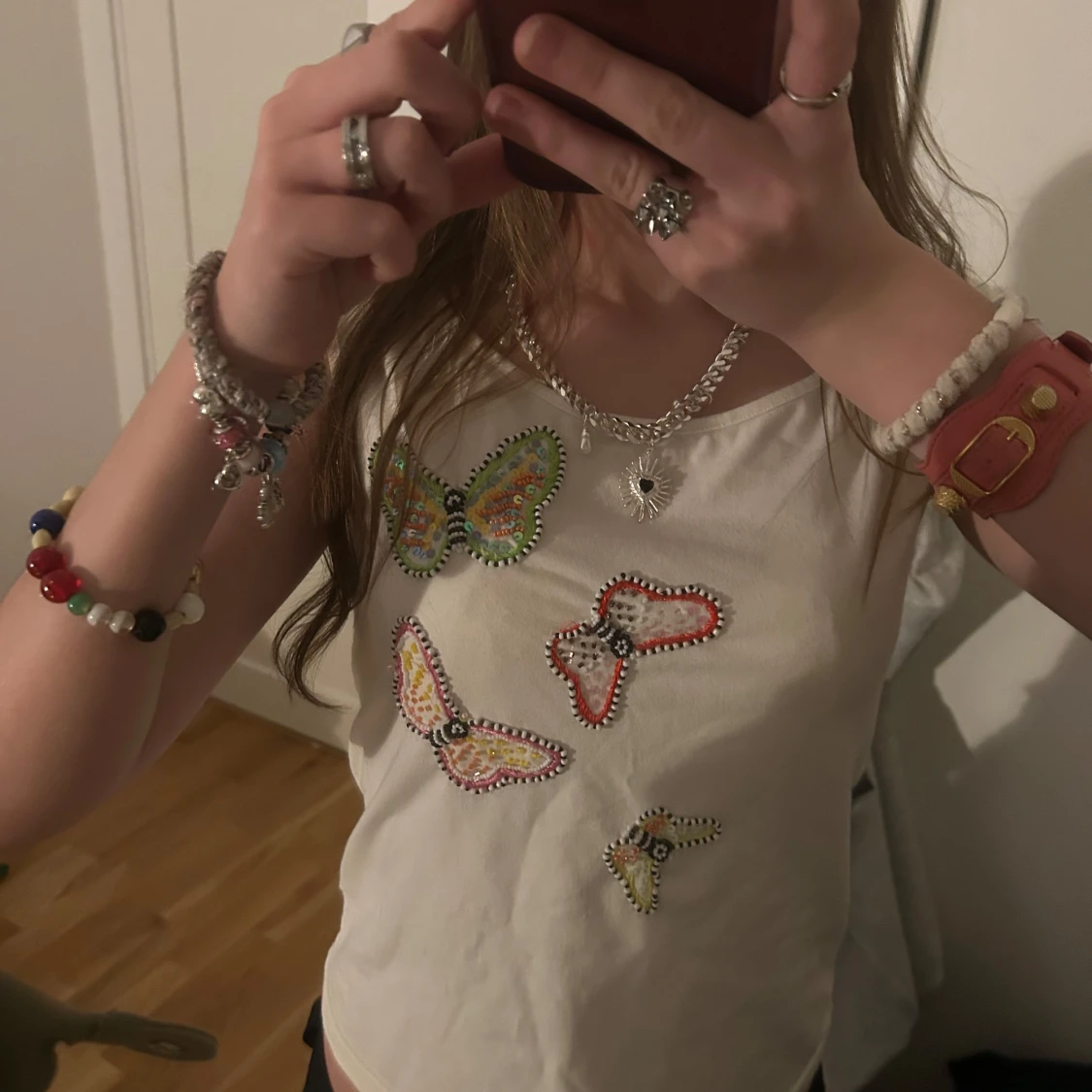 Vit linne med fjärilar - 92