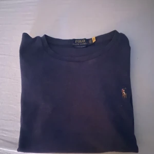 Mörkblå t-shirt från Ralph Lauren - Säljer en stilren mörkblå t-shirt från Ralph Lauren med det klassiska broderade logotypen på bröstet. Perfekt för en avslappnad och snygg look. Riktigt skön ull tröja : Går för ca 900 Kr på CareOfCarl.   Passar S okej. 