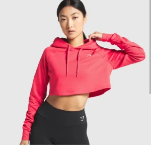 Röd croppad hoodie - Snygg röd croppad hoodie från Gymshark i stlk XS (passar mig som brukar vara S), som ny. Nypris 699 och slutsåld. Kan skicka egna bilder vid behov, väldigt mjukt skönt tunnare material.