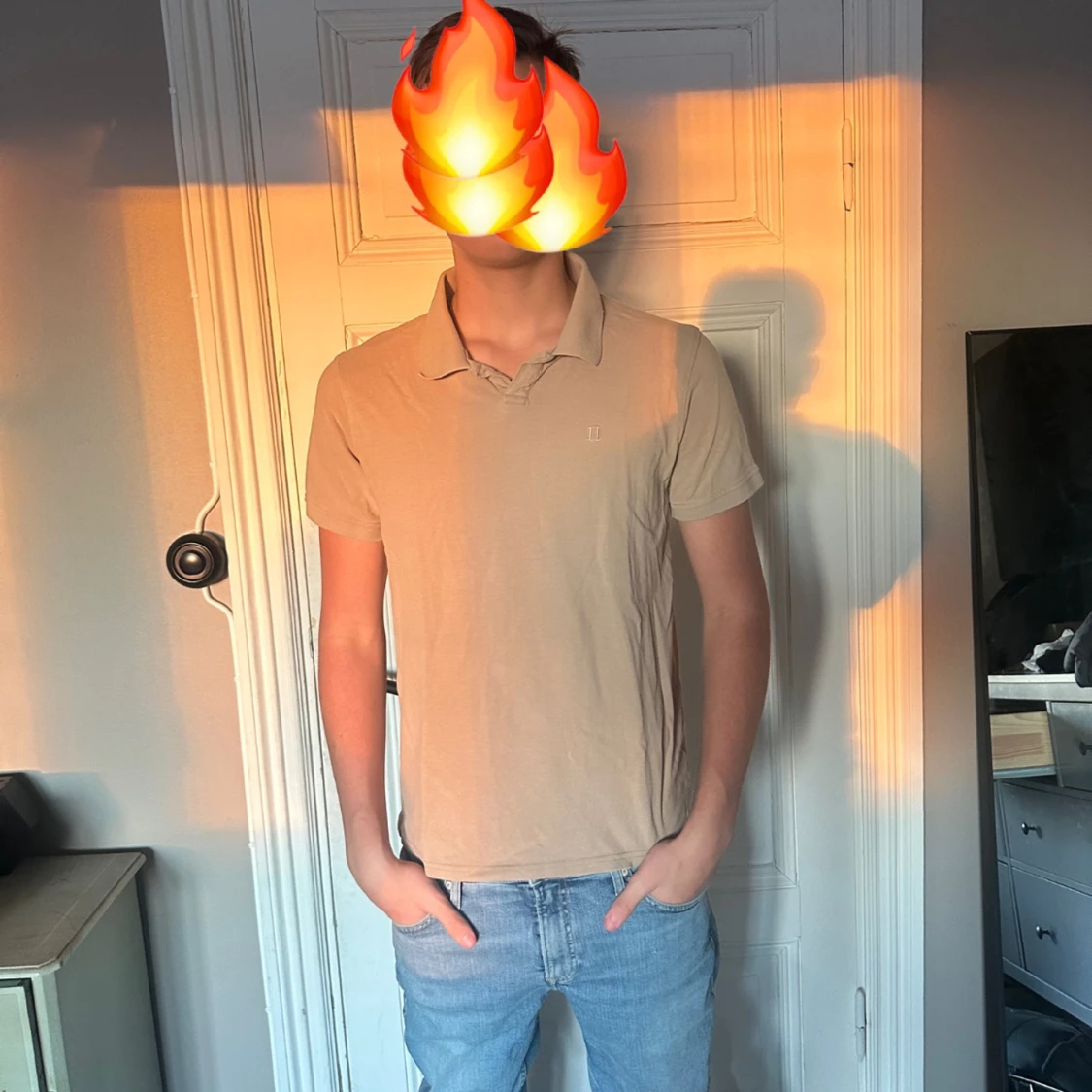 Beige kortärmad pikétröja Les Deux