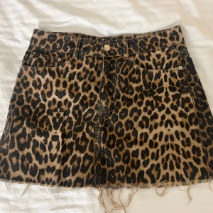 Leopardmönstrad kjol från Zara - Super snygg leopardmönstrad kjol från Zara. Super bra skick och inga defekter. Midjemåttet är 36cm rakt över💕💕 Skulle säga att den sitter med som en xs/s