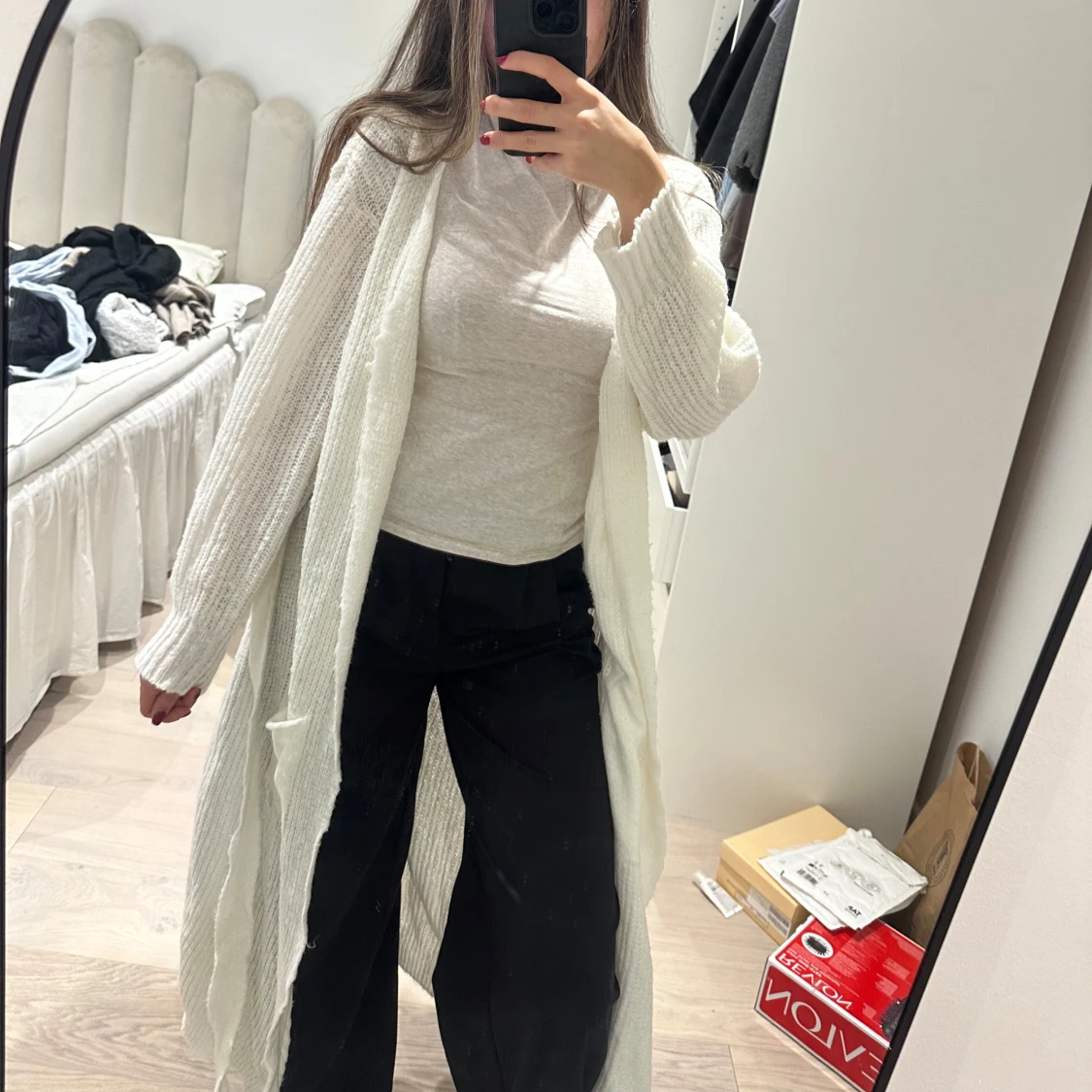 Vit lång stickad kofta - 90