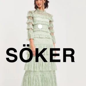 Ljusgrön klänning med volanger - Söker en superfin ljusgrön klänning med volanger. Den har långa ärmar och en elegant, flerdelad design som ger en romantisk känsla. Perfekt för vårens och sommarens fester!