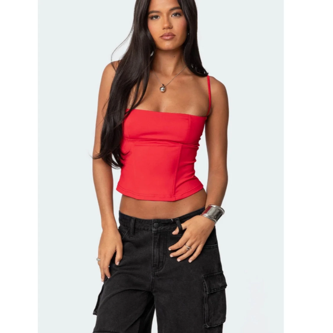 Röd ärmlös korsettopp