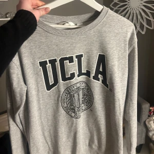 Grå sweatshirt med UCLA-tryck - Säljer en grå sweatshirt med stort UCLA-tryck på framsidan. Tröjan har långa ärmar och en rund halsringning. Perfekt för en avslappnad stil.