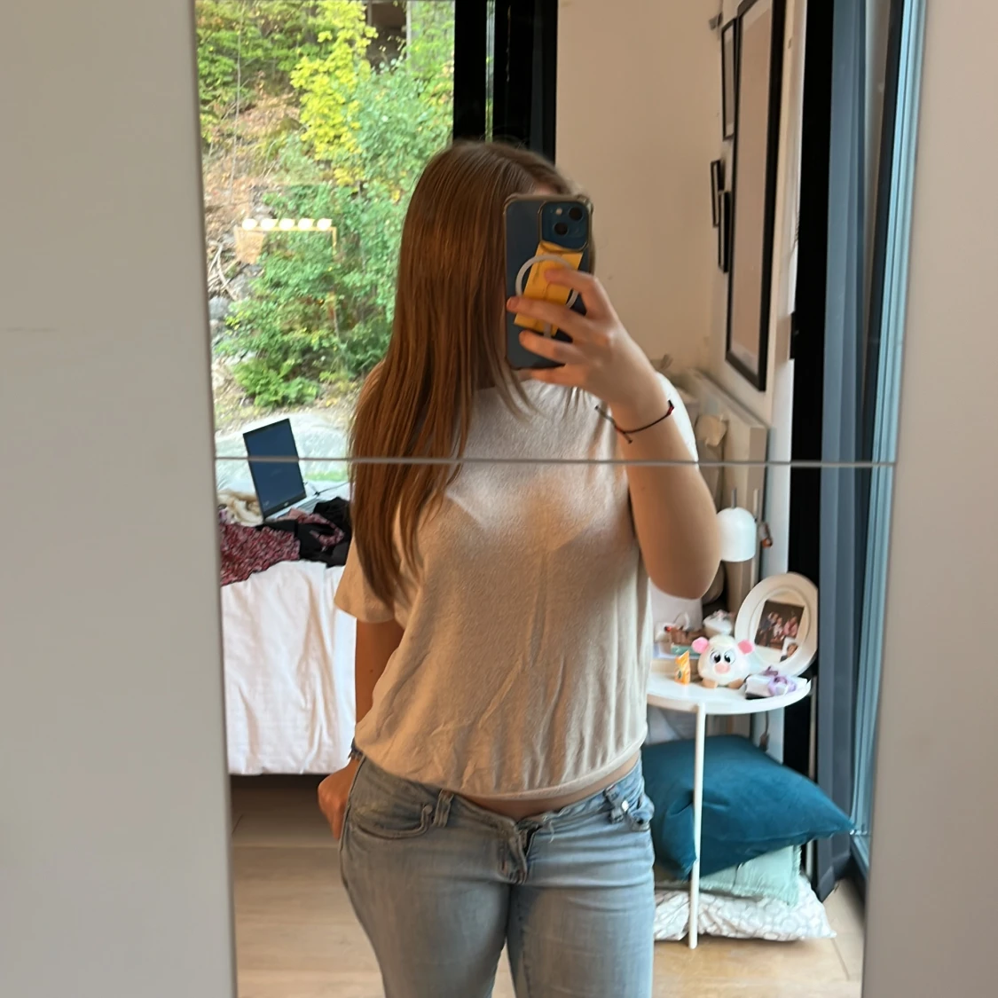 Beige jätte skön kort ärmad tröja 