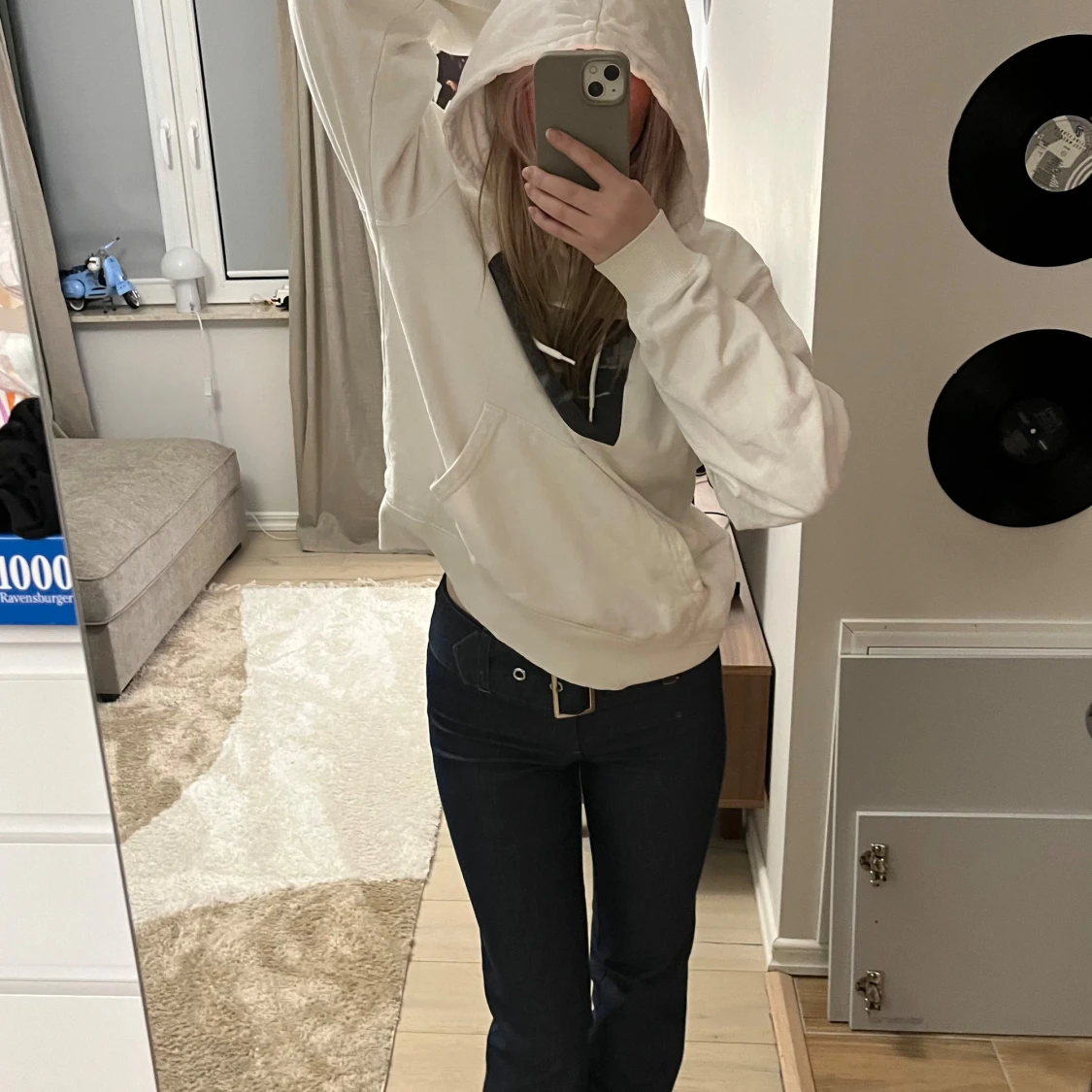 Vit hoodie med tryck - 1