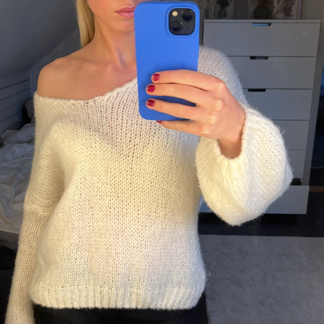 Vit stickad tröja - 90