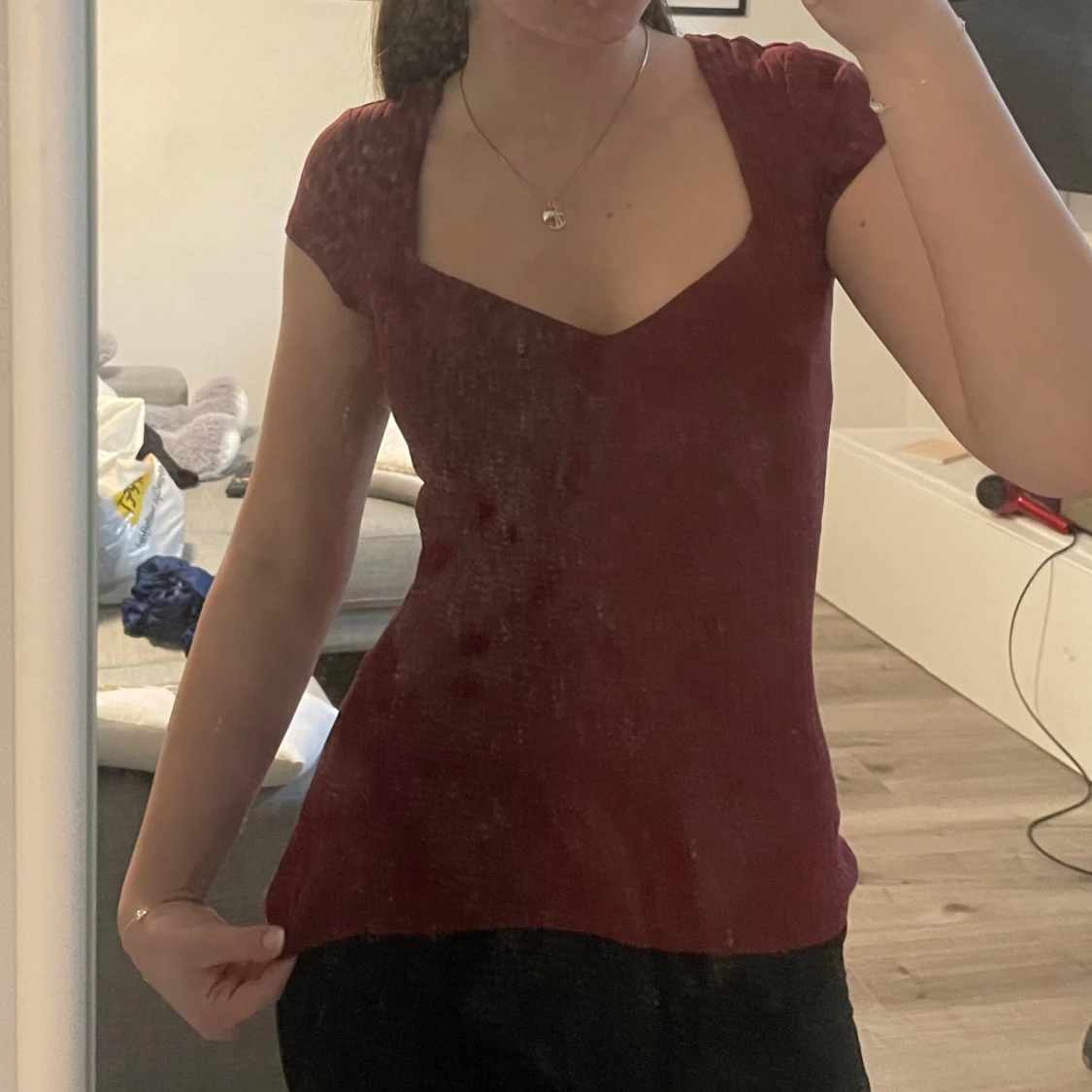 Vinröd ribbad topp från Anna Field - 91