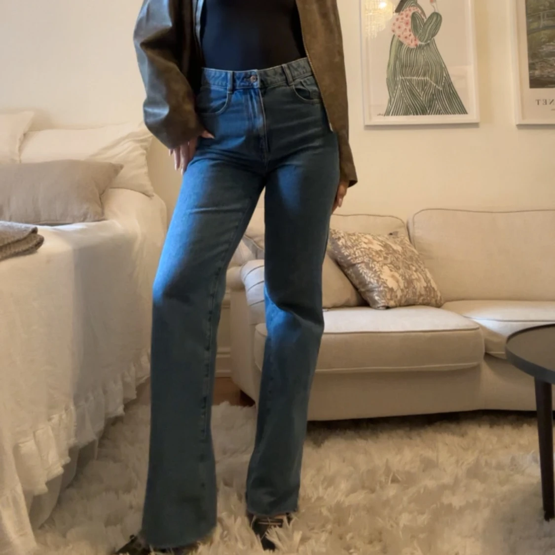 Blå jeans med hög midja - 90