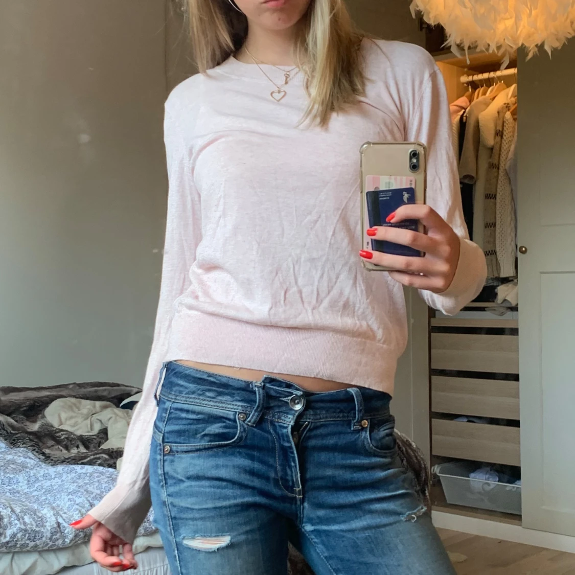 Ljusrosa långärmad tröja - 90