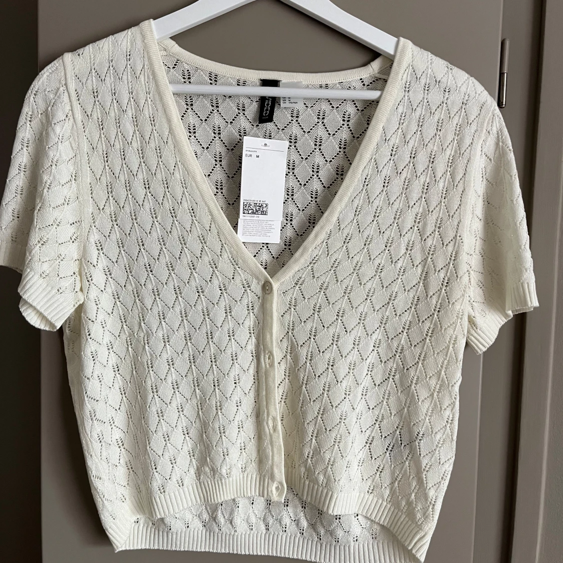 Vit stickad kortärmad topp - 91