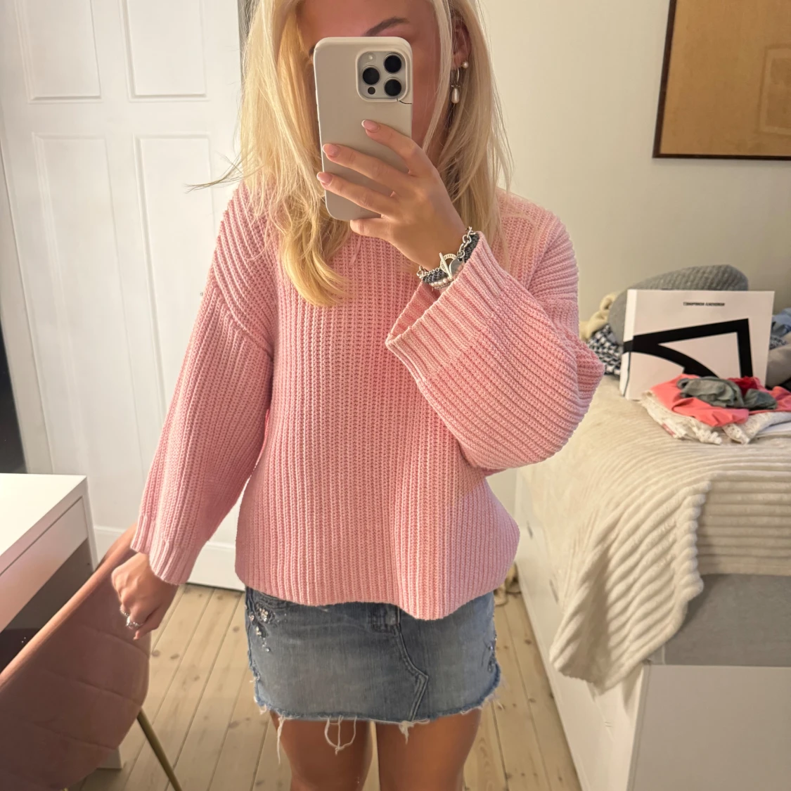 Rosa stickad tröja - 90