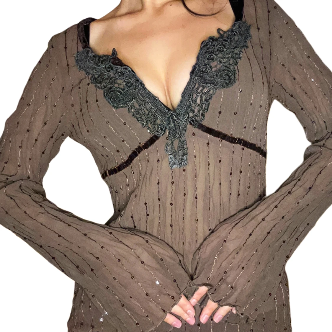 90s Whimsy Goth Sequin Blouse  - 90