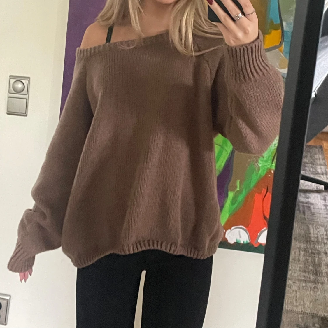 Brun stickad tröja  - 90