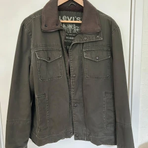 Grön jacka från Levi's - Säljer en snygg grön jacka från Levi's med krage och knappar. Jackan har två bröstfickor med lock och knappar samt två sidofickor. Perfekt för höst och vår.