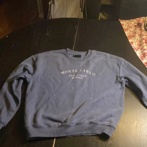 Blå sweatshirt från 157 - Säljer en blå sweatshirt från 157 med texten 'Monte Carlo Côte d'Azur Monaco' på framsidan. Tröjan har en klassisk rund hals och långa ärmar. Perfekt för en avslappnad stil.