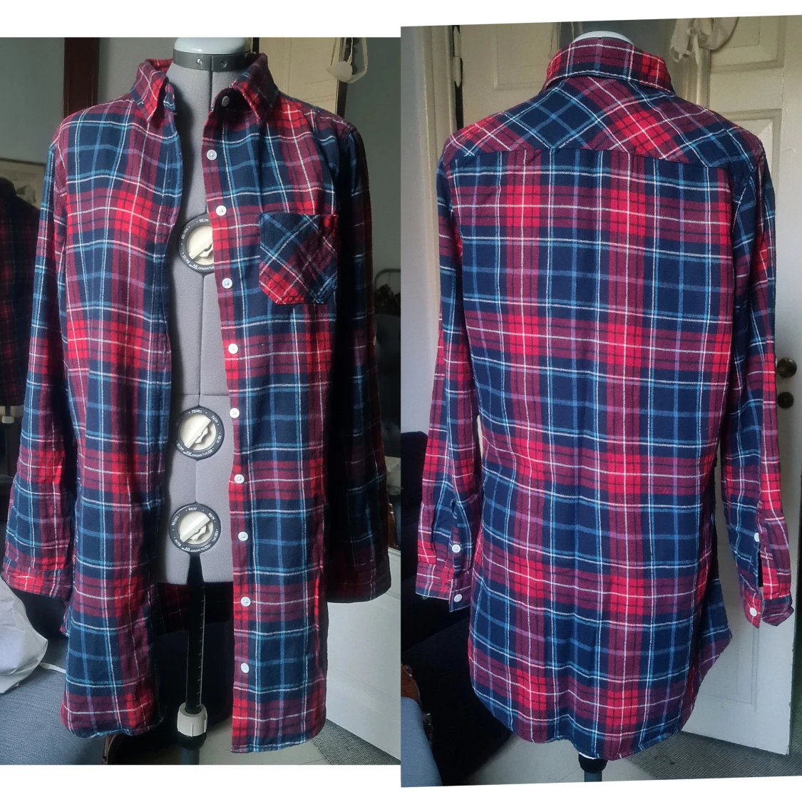 Lång flannelskjorta blå/röd M