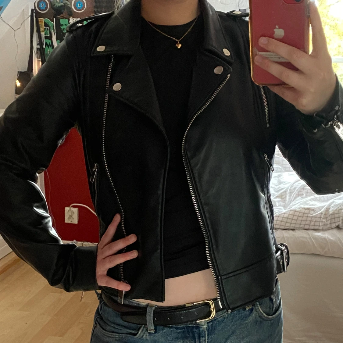 Svart Läderjacka - 90