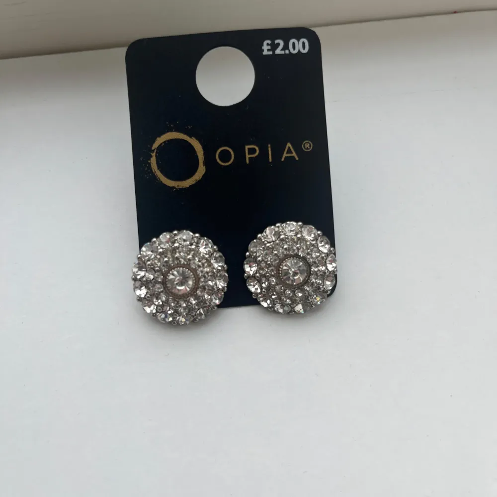 Snygga glittriga örhängen från Opia. Dessa runda örhängen är täckta med gnistrande stenar som ger en lyxig känsla. Perfekta för att lägga till lite extra glamour till din outfit. 💎ca 2 cm i diameter . Asusteet.