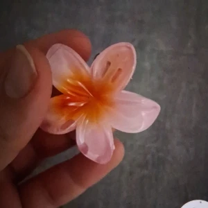 Hårklämma med blomma i rosa och orange - Charmig hårklämma formad som en blomma i mjuka rosa och orange nyanser. Perfekt för att ge en färgglad touch till din frisyr. Blomman har en naturlig och livfull design som passar bra för både vardag och speciella tillfällen.