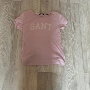 Rosa t-shirt från GANT - Säljer en rosa t-shirt från GANT med korta ärmar och ett tryck av märkesnamnet på framsidan. Perfekt för en avslappnad stil.