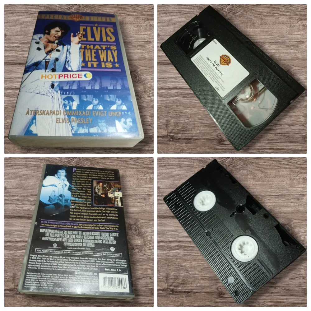 Säljer en VHS-kassett av 'Elvis: That's the Way It Is - Special Edition'. Omslaget visar Elvis Presley i en ikonisk pose. Texten på framsidan är i guld och vitt. Baksidan innehåller information om filmen och bonusmaterial. Perfekt för Elvis-fans och samlare av retro media.. Böcker.