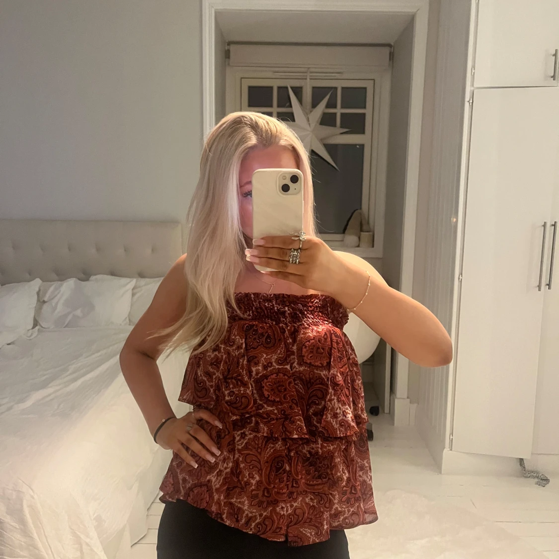 Mönstrad axelbandslös topp - 90