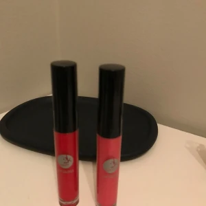 Rosa och röd läppglans - Två läppglans i färgerna rosa och röd, 3 ml vardera. Perfekt för en glansig finish på läpparna. Ganska pigmenterade. Kompakt och lätt att ta med i väskan. HELT NYA endast öppnade. Frakt betalas av köpare. 