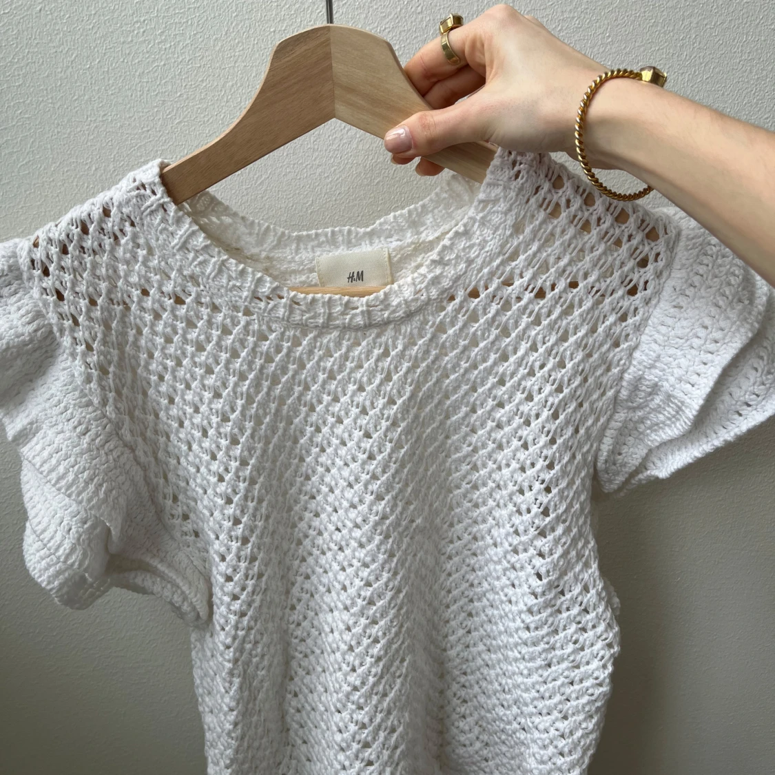 Vit stickad topp H&M