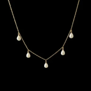 Guldhalsband med pärlor - Guldpläterad rostfritt stål. Längd 45cm, Ej justerbar 