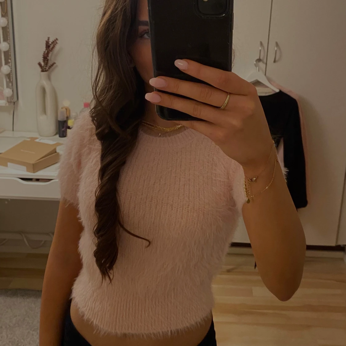 Rosa fluffig kortärmad topp