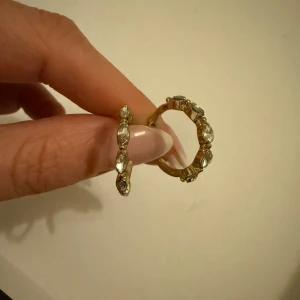 Guldörhängen med stenar - Snygga guldörhängen i creolmodell med glittrande stenar runt om. Perfekta för att ge en elegant touch till din outfit. De har en bekväm stängning med plastbaksida.