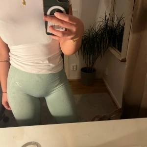 Gymshark tights - Ett par mintgröna gymshark tights i storlek s. Inga skador eller defekter. Super bekväma o sitter super smickrande💕