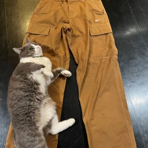 Bruna cargobyxor från Nike SB - Säljer ett par bruna cargobyxor från Nike SB (kissen ingår ej), köpte dem från Nikes hemsida för 1000. Byxorna är i riktigt bra skick dock så e det en liten fläck på ett av benen men den syns knappt när man har på sig dom. Hör ba av dig vid undringar