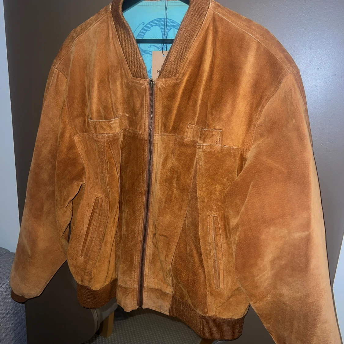 Mocka/skinn jacka i brunt