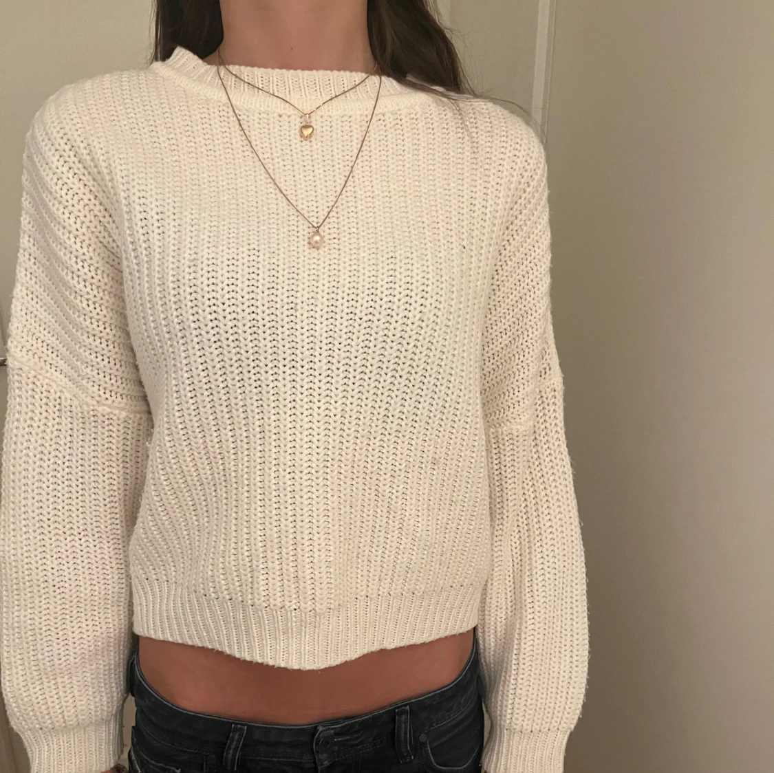 Vit stickad croppad tröja - 1