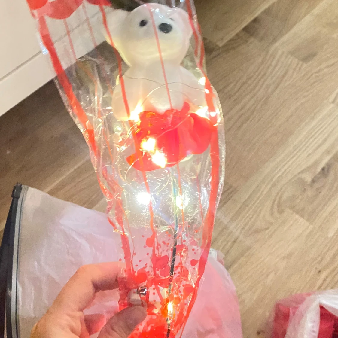 Guldpläterad ros med nalle och LED-ljus - 2