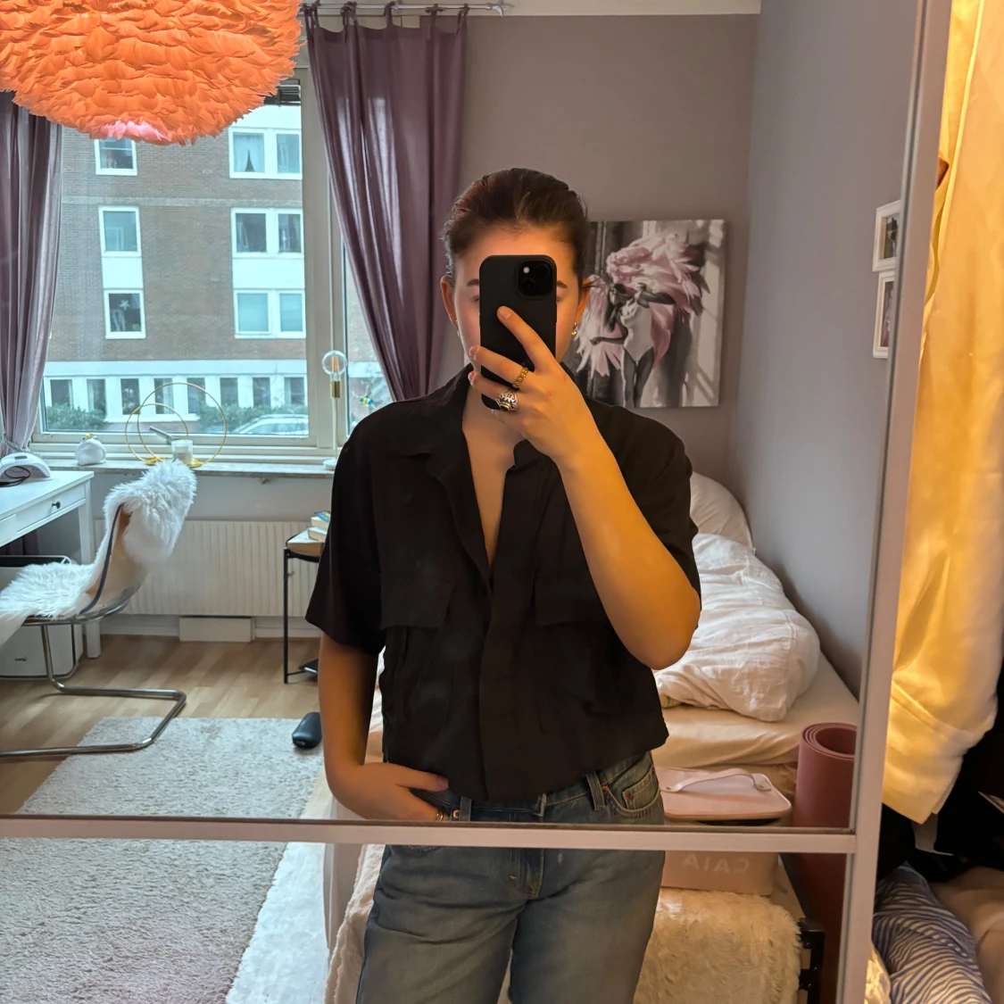 Svart kortärmad skjorta - 1