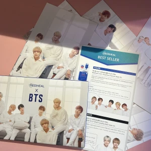 BTS Mediheal Postcards & Sheetmask - En sheetmask samt massa photocards från BTS collab med Mediheal. Endast 1 sheetmask som i bilden. Säljer pga tappat intresse.