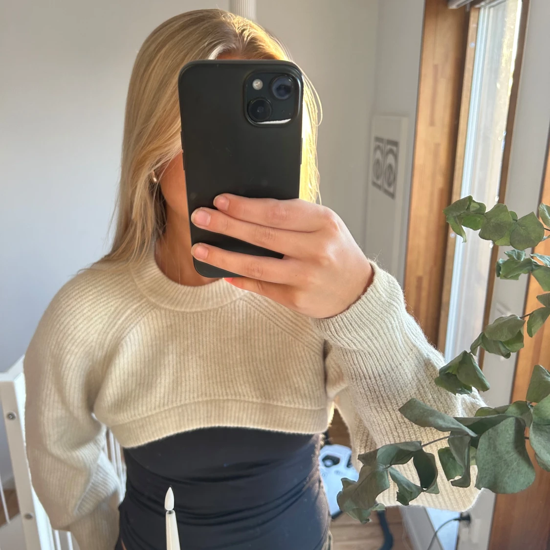 Vit kort stickad tröja  - 90