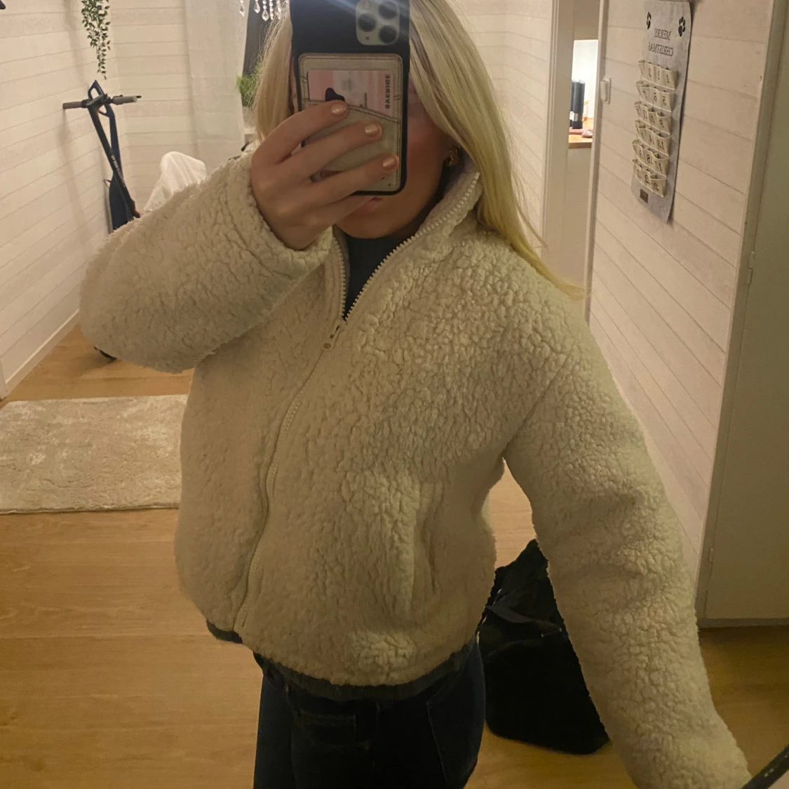 Beige teddyjacka med dragkedja - 92