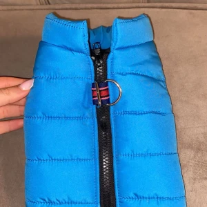 Blå väst till  hundar - Säljer en blå väst för  hundar med dragkedja och justerbart bälte. Perfekt för att hålla ditt husdjur varmt under kyliga dagar. Jag älskar den på min hund men tyvärr blev den för liten.  Storlek S💕