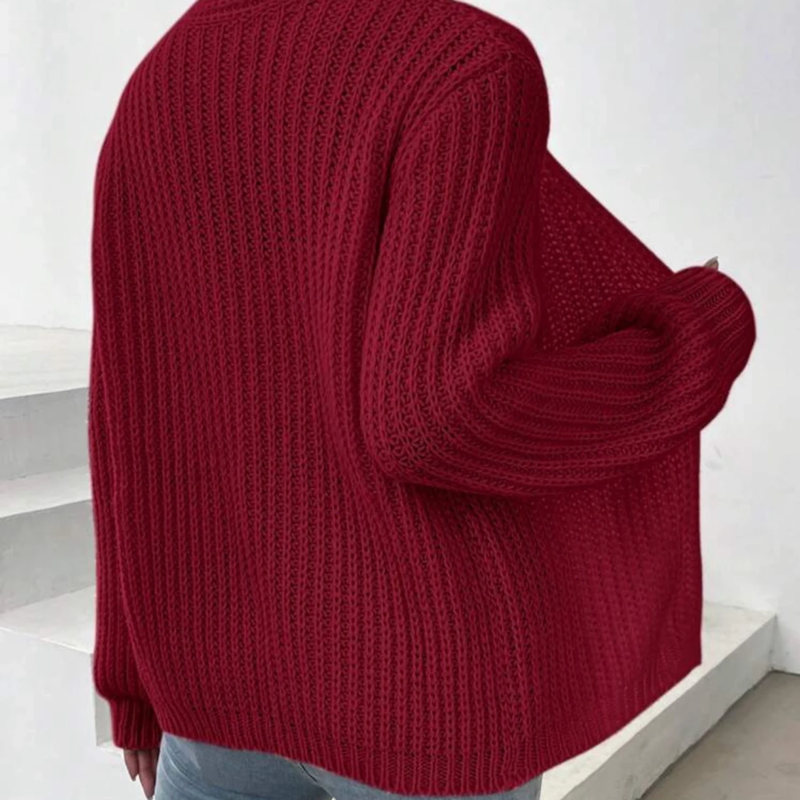 Vinröd stickad kofta - 1