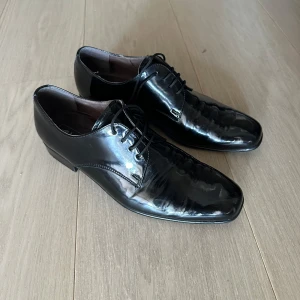 Svarta skinnskor från Aaltonen - Säljer ett par eleganta svarta skinnskor från Aaltonen. Skorna har en klassisk design med snörning och en blank finish som ger en stilren look. Perfekta för formella tillfällen eller när du vill klä upp dig lite extra. Sulan är robust och ger bra grepp. Storlek 10 och 1/3 vilket motsvarar 44. Nypris är 3000kr och de är i bra begagnat skick