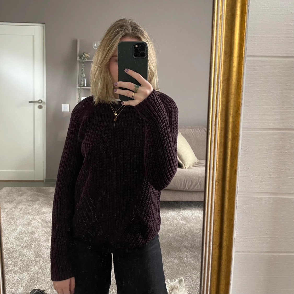 Mörklila stickad tröja - 90