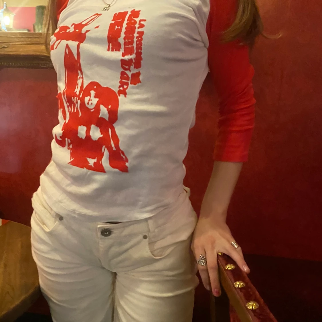 Offshoulder tröja med Jeanne Darc tryck