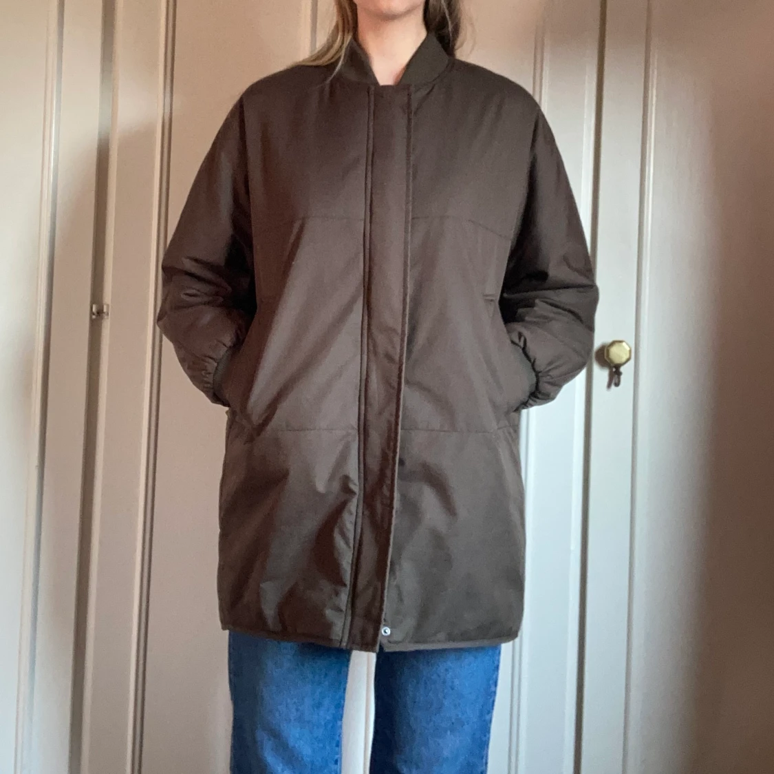 Olivbrun lång bomberjacka - 91