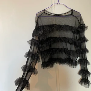 Meshtröja - Snygg partytopp i meshmaterial med volanger. Aldrig använd. Från Zara storlek S. Kan mötas o gbg eller frakta gentemot kostnad.